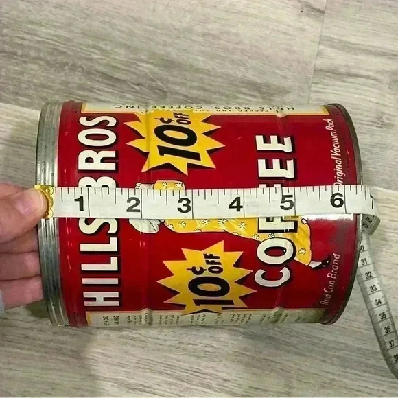 Vintage Hills Bros Coffee Can Red Tin 2lb 10 Cents Off Advertisement - No Lid - Picture 6 of 7